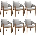 tectake Tuinstoel Manacor, ropedesign - greige, Set van 6, Tuin en Terras, Verzenden, Nieuw
