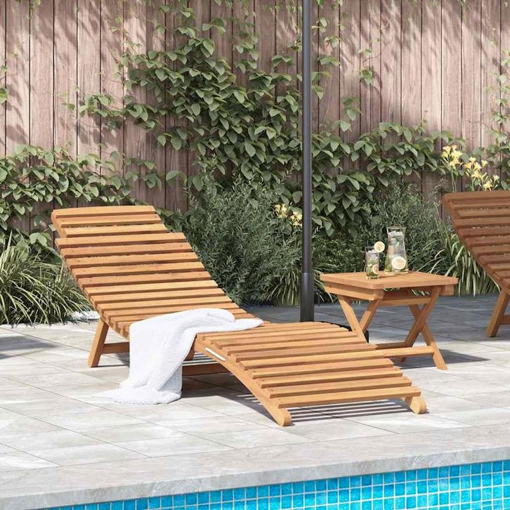 vidaXL Ligstoel 2 pcs Bruin Massief Teakhout, Tuin en Terras, Ligbedden, Nieuw, Verzenden