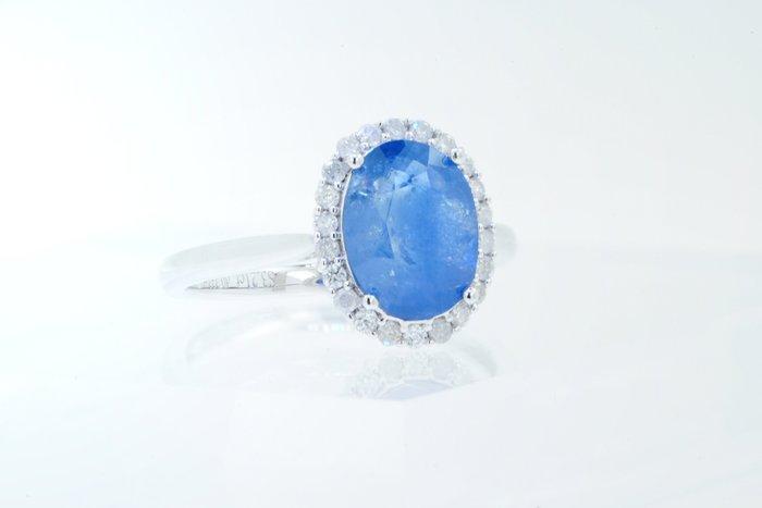 Zonder minimumprijs - Ring Platina - 3.44ct. tw. Saffier -, Handtassen en Accessoires, Ringen