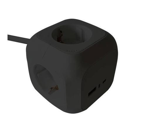 BRASQ Stekkerdoos met USB Zwart - 4-voudig incl. 1 USB en 1, Bricolage & Construction, Électricité & Câbles, Envoi