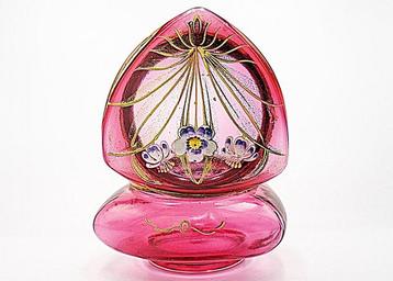 Art Nouveau - Bohemia Pink Enamelled Glass Jewellery Box,
