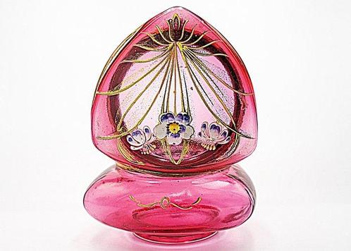 Art Nouveau - Bohemia Pink Enamelled Glass Jewellery Box,, Antiek en Kunst, Kunst | Designobjecten