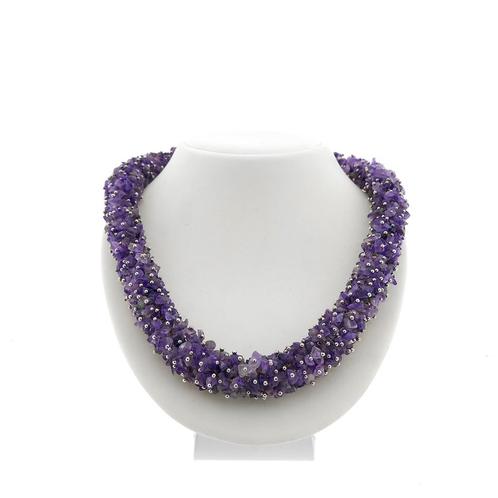 Amethist kralen collier aan zilver | 49 cm (sierslot), Handtassen en Accessoires, Kettingen, Overige kleuren, Gebruikt, Met edelsteen