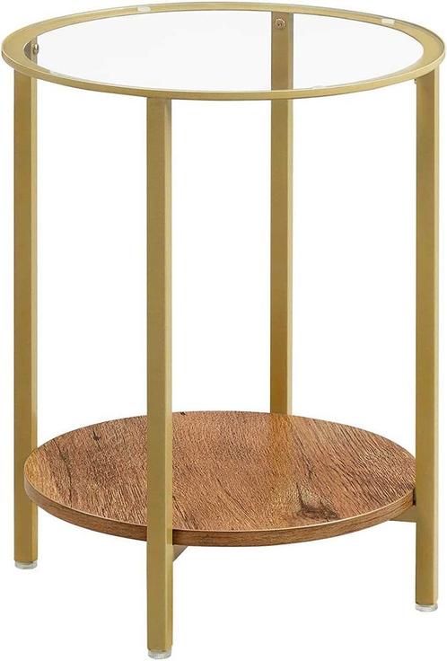Salontafel - Ronde bijzettafel - 2 planken - Hazelbruin/Goud, Huis en Inrichting, Tafels | Bijzettafels, Nieuw, Ophalen of Verzenden
