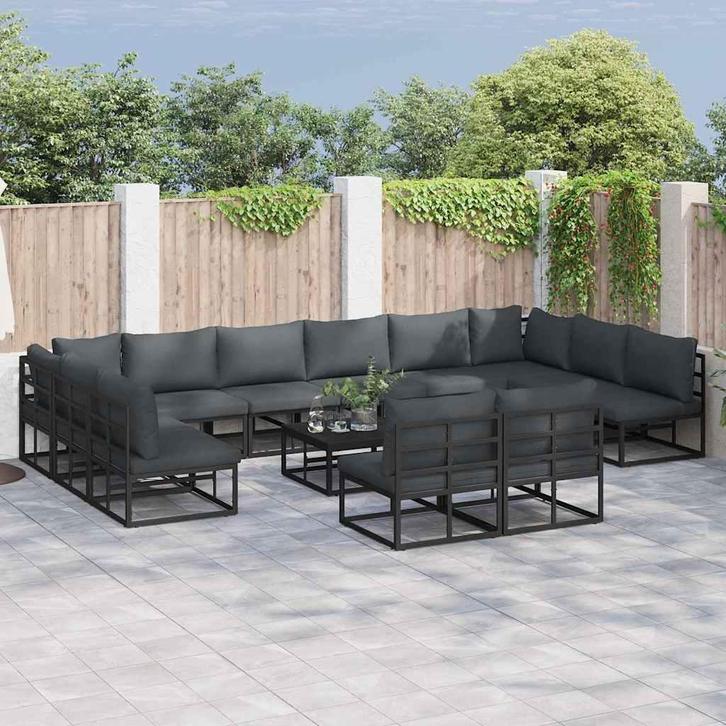 vidaXL Tuinbank Set met kussen 13 pcs Zwart Aluminium, Tuin en Terras, Tuinsets en Loungesets, Nieuw, Verzenden