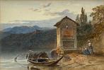 Continental school (XlX) - Figures by a boat next to a lake