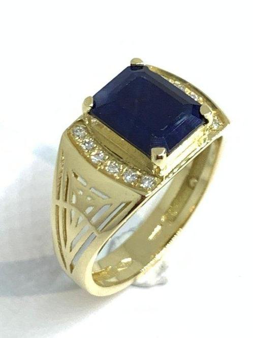 Bague - 18 carats Or jaune Saphir - Diamant, Handtassen en Accessoires, Antieke sieraden