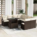 vidaXL 9-delig Ligzetel Set met Kussens Bruin Poly Riet, Tuin en Terras, Verzenden, Nieuw