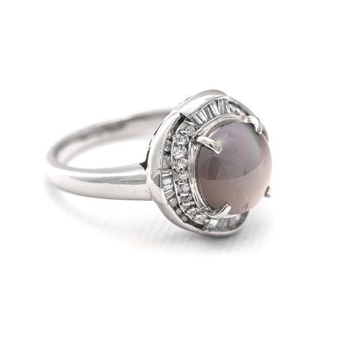 Zonder Minimumprijs - Ring Platina - 3.92ct. tw. Kattenoog, Handtassen en Accessoires, Ringen