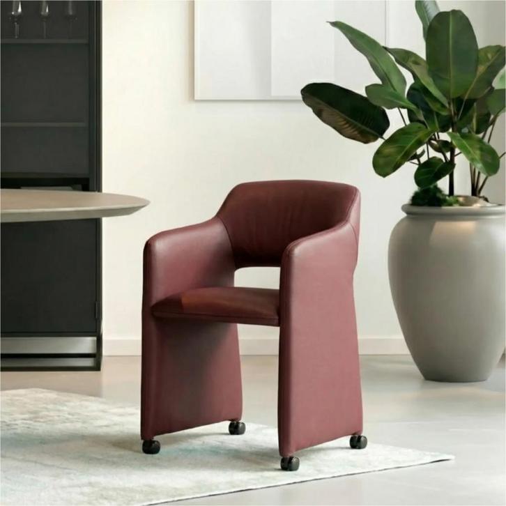 Set van 4 Leren eetkamerstoelen Icon - Toledo Bordeaux, Huis en Inrichting, Stoelen, Nieuw, Leer, Ophalen of Verzenden