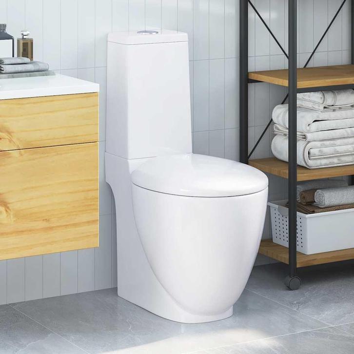 vidaXL Toilet met afvoer achter keramiek wit, Doe-het-zelf en Bouw, Sanitair, Nieuw, Verzenden