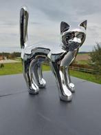 Beeld, beautiful image of cat in chrome silver color - 46 cm