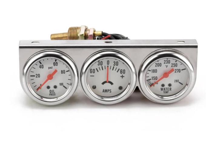 3 meter set oliedruk,temp,amps chroom analoog, Auto diversen, Auto-accessoires, Nieuw, Ophalen of Verzenden