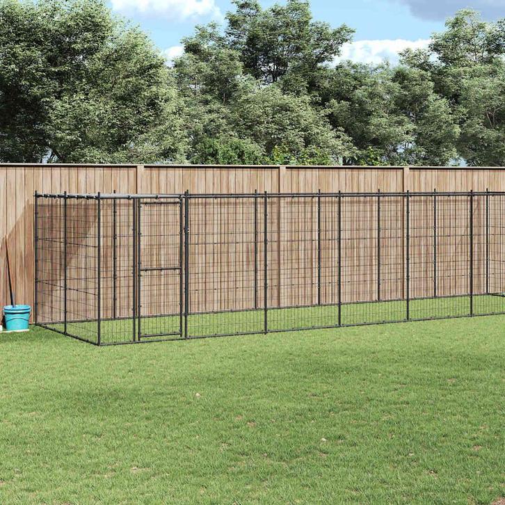 vidaXL Hondenkennel met dak 16,94 m² staal, Dieren en Toebehoren, Hondenbenches, Nieuw, Verzenden