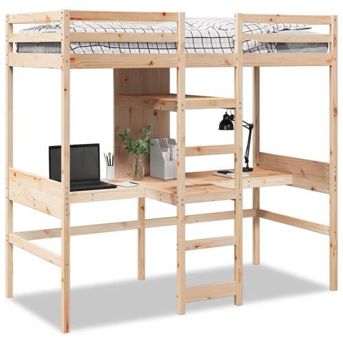 vidaXL Hoogslaper met bureau en schappen massief grenenhout, Huis en Inrichting, Slaapkamer | Bedden, Nieuw, Verzenden