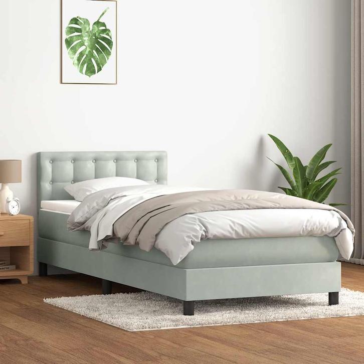 vidaXL Boxspring met matras fluweel lichtgrijs 90x220 cm, Maison & Meubles, Chambre à coucher | Lits, Envoi