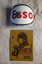 Esso / Beverol Motorolie - Reclamebord (2) - Emaille, Staal, Antiek en Kunst, Antiek | Wandborden en Tegels