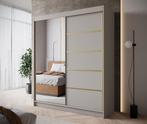 Kledingkast 180cm beige met goud schuifdeuren Met spiegel, Verzenden, Nieuw