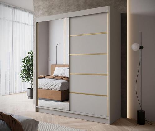 Kledingkast 180cm beige met goud schuifdeuren Met spiegel, Huis en Inrichting, Kasten | Overige, Nieuw, Verzenden