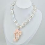 Koraal - Zilver - Halsketting - Parels en roze koraal