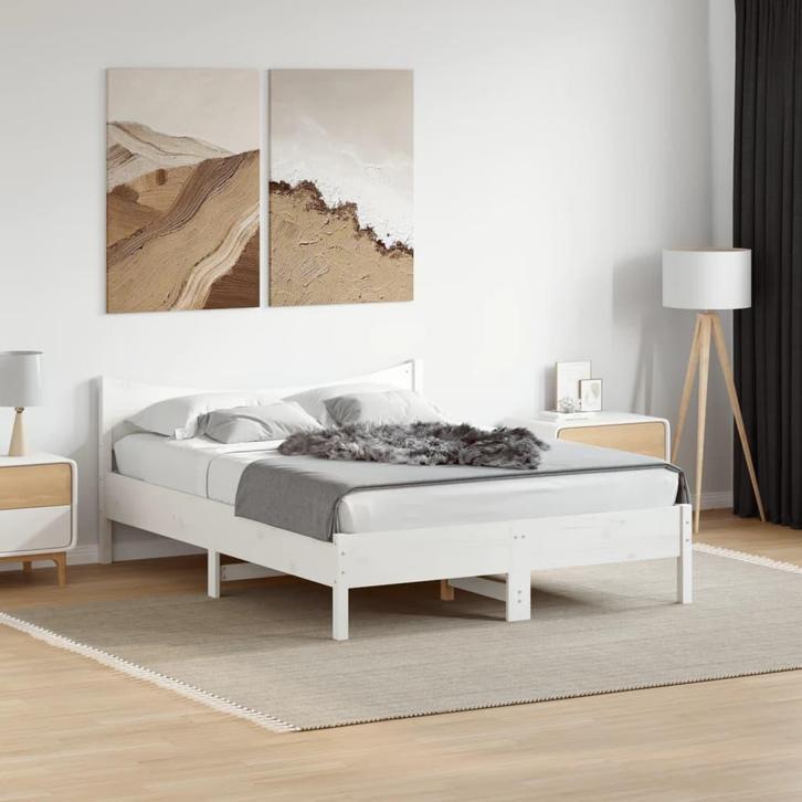 Massief Grenen Bedframe Wit | Tweede Kansje | Slaap Goedkoop, Huis en Inrichting, Slaapkamer | Bedden, 120 cm, Overige maten, Wit