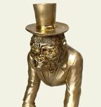 Sculpture, gentleman Gorilla with hat in gold - 26 cm -