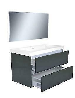 Vision meubelset (incl. spiegel) 80 cm hoogglans grijs, Huis en Inrichting, Badkamer | Badkamermeubels, Ophalen of Verzenden