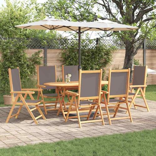 vidaXL Tuin Eettafel Set 7 pcs Antraciet 6-Persoons Hout,, Tuin en Terras, Tuinsets en Loungesets, Nieuw, Verzenden