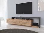 TV Meubel - Eiken en Antraciet - 219x45x52 cm Kast met lade, Huis en Inrichting, Kasten |Televisiemeubels, Nieuw, Overige materialen