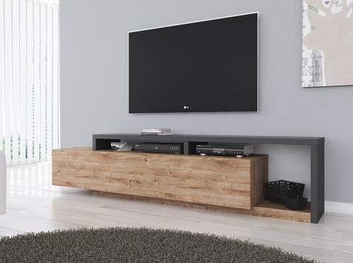 TV Meubel - Eiken en Antraciet - 219x45x52 cm Kast met lade, Huis en Inrichting, Kasten |Televisiemeubels, 25 tot 50 cm, Nieuw