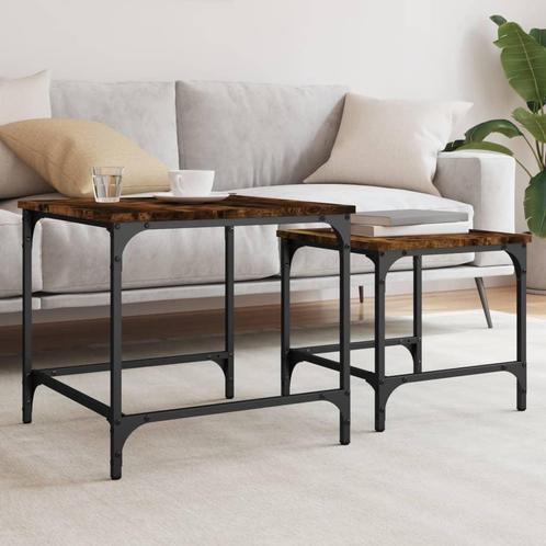 vidaXL 2-delige Tafeltjesset bewerkt hout gerookt, Huis en Inrichting, Tafels | Salontafels, Nieuw, Verzenden