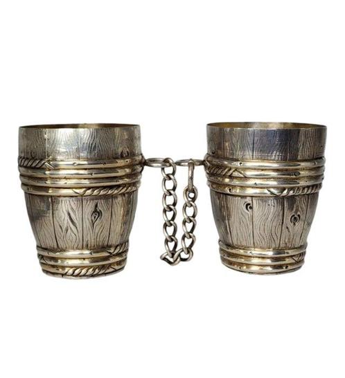 Beker - Zilver, Duitse Trompe Loeil Broederschap Wijnvat, Antiek en Kunst, Antiek | Zilver en Goud