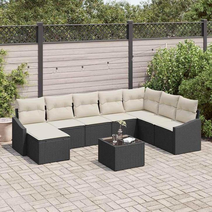 vidaXL Tuinbank Set met kussen 8 pcs Bruin en Crème poly, Tuin en Terras, Tuinsets en Loungesets, Nieuw, Verzenden