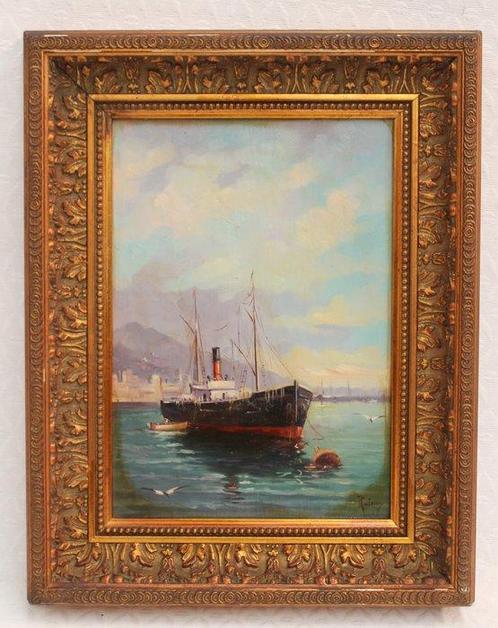 Escuela Española (XIX-XX) - Marina con barco, Antiek en Kunst, Kunst | Schilderijen | Klassiek
