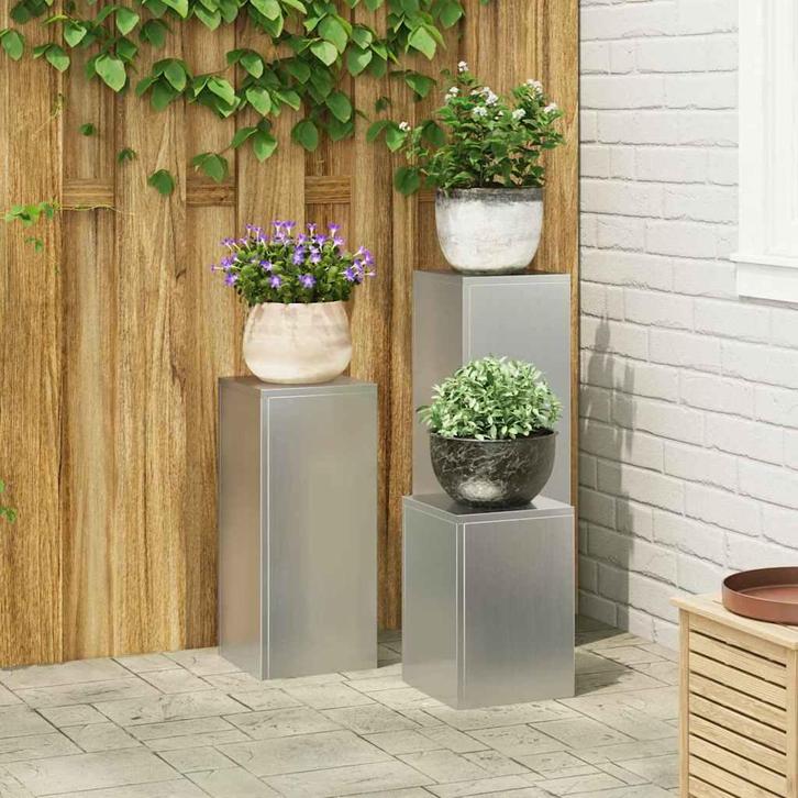 vidaXL Plantenstand 3 pcs Zilver Gegalvaniseerd staal, Tuin en Terras, Bloembakken en Plantenbakken, Nieuw, Verzenden