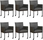 Set van 6 Donkergrijze leren moderne kuipstoel - poot rond, Huis en Inrichting, Overige kleuren, Nieuw, Leer, Ophalen of Verzenden