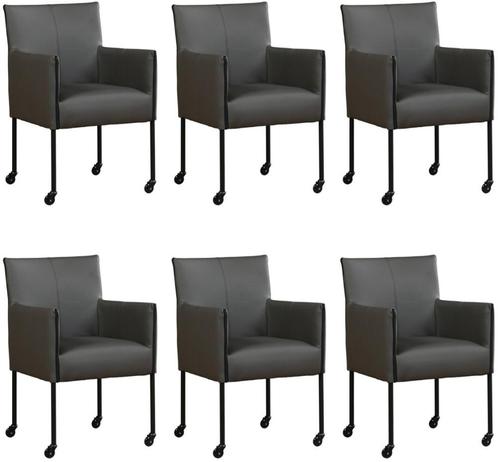 Set van 6 Donkergrijze leren moderne kuipstoel - poot rond, Huis en Inrichting, Stoelen, Overige kleuren, Vijf, Zes of meer stoelen