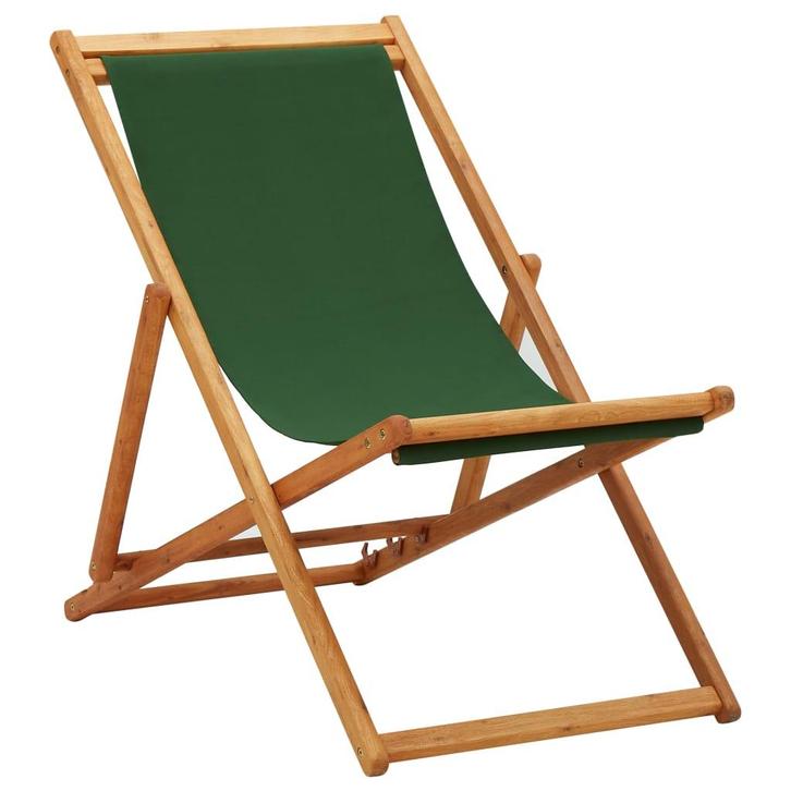 vidaXL Strandstoel inklapbaar eucalyptushout en stof groen, Tuin en Terras, Tuinstoelen, Nieuw, Verzenden