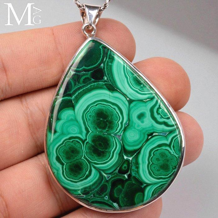Natuurlijke malachietoog – Sterling zilveren hanger met, Collections, Minéraux & Fossiles