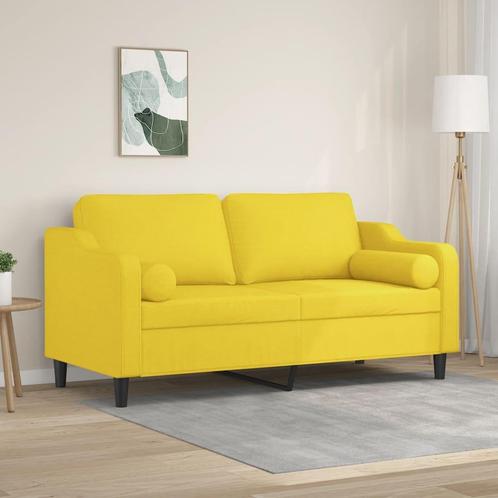 vidaXL Tweezitsbank met sierkussens 140 cm stof lichtgeel, Huis en Inrichting, Zetels | Zetels, Nieuw, Verzenden