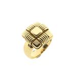 Vintage gouden ring met geometrisch patroon, Handtassen en Accessoires, Ringen, Gebruikt, Overige kleuren, Ophalen of Verzenden