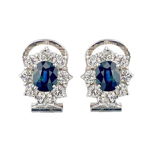 Boucles doreilles - 14 carats Or blanc - 3.20ct. tw. Saphir, Handtassen en Accessoires, Oorbellen