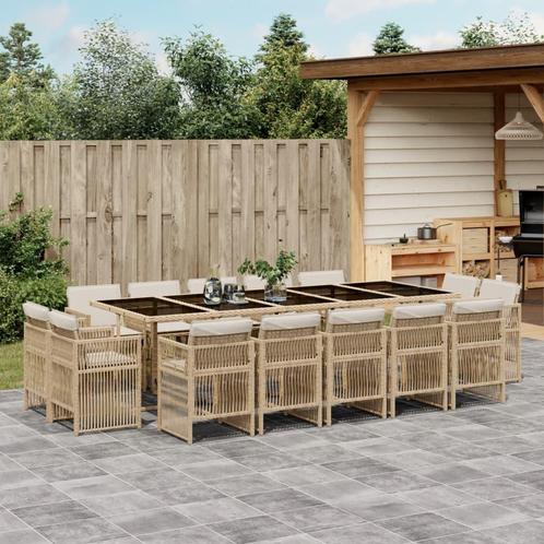 vidaXL 15-delige Tuinset met kussens poly rattan beige, Tuin en Terras, Tuinsets en Loungesets, Tuinset, Nieuw, Verzenden