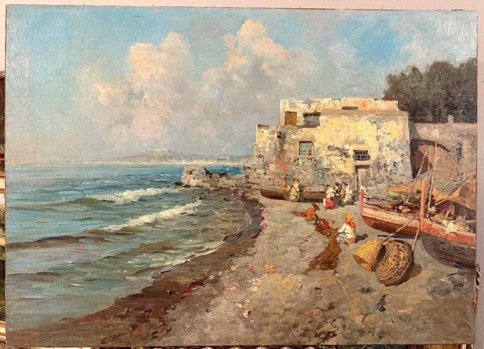 Luigi Bertolingrande (1912-1965) - Preparazione delle reti, Antiek en Kunst, Kunst | Schilderijen | Klassiek