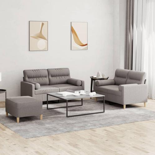 vidaXL 3-delige Loungeset met kussens stof taupe, Huis en Inrichting, Zetels | Zetels, Nieuw, Verzenden