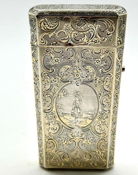 Free shipping-19e Eeuwse vergulde zilveren Sigarenkoker met, Antiek en Kunst, Antiek | Zilver en Goud