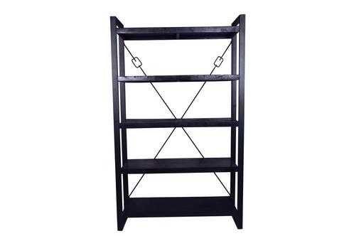 Boekenkast Mangohout Britt 120 Zwart, Huis en Inrichting, Kasten | Boekenkasten, 25 tot 50 cm, Nieuw, Overige houtsoorten, 200 cm of meer