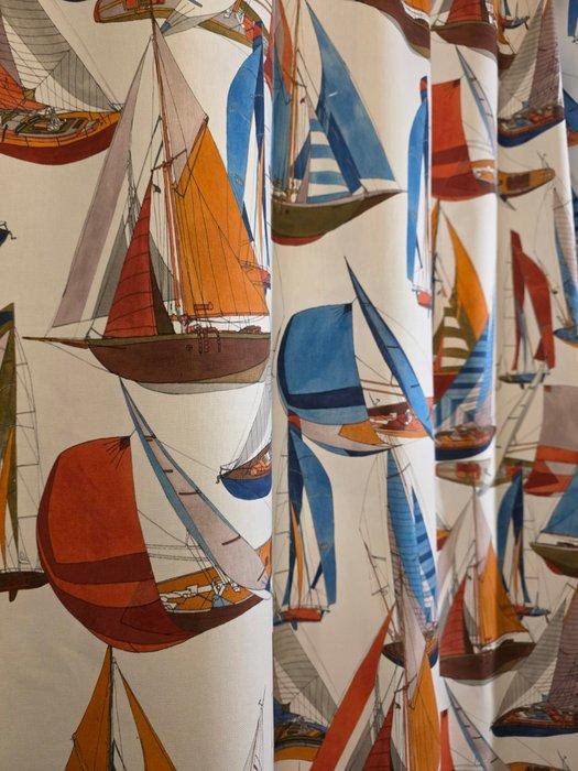 Zeilboten! Nieuw exclusief ontwerp op katoenen stof -, Antiek en Kunst, Antiek | Tapijten, Tafelkleden en Textiel