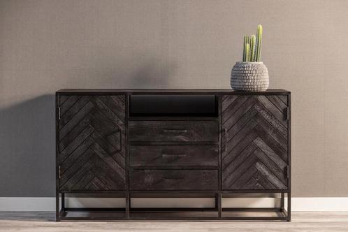 Dressoir Mangohout Kjeld 145 Zwart, Huis en Inrichting, Kasten | Dressoirs, Nieuw, Verzenden