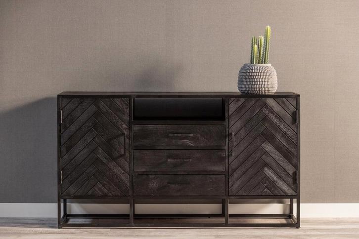 Dressoir Mangohout Kjeld 145 Zwart, Maison & Meubles, Armoires | Dressoirs, Envoi